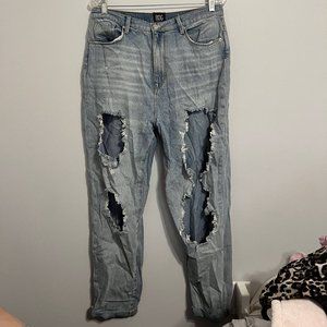 Light Wash High Rise Distressed Mom Jeans from Urban Outfitters